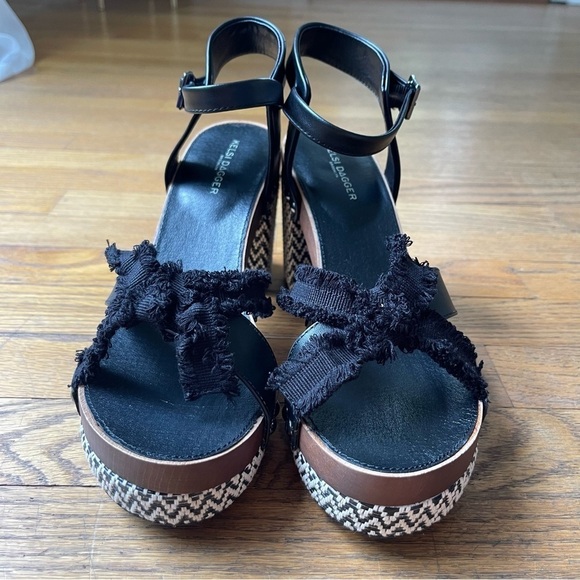 NEW Kelsi Dagger Brooklyn Florasv Tweed Platform Heel Wooden Boho Sz 11 NWOT - Picture 3 of 7